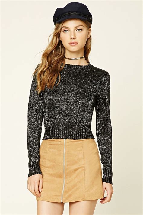 Metallic Ribbed Knit Cropped Sweater 